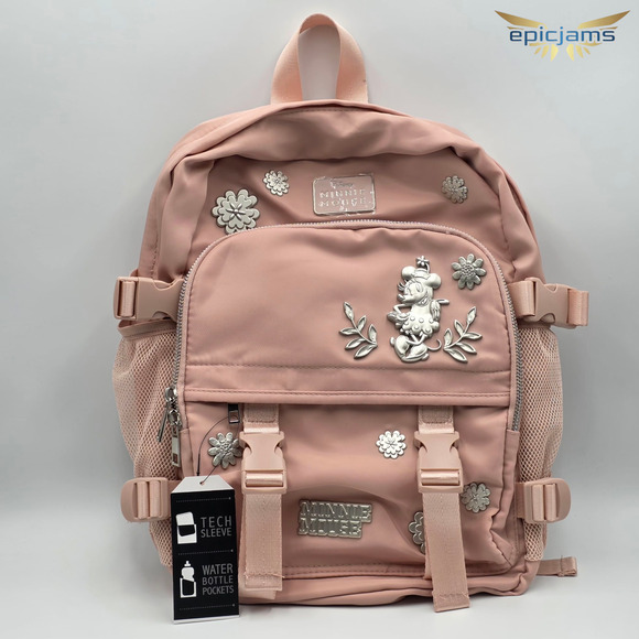 Disney Minnie Mouse Pink Floral Blush Multi-Pocket Backpack New - Picture 1 of 3